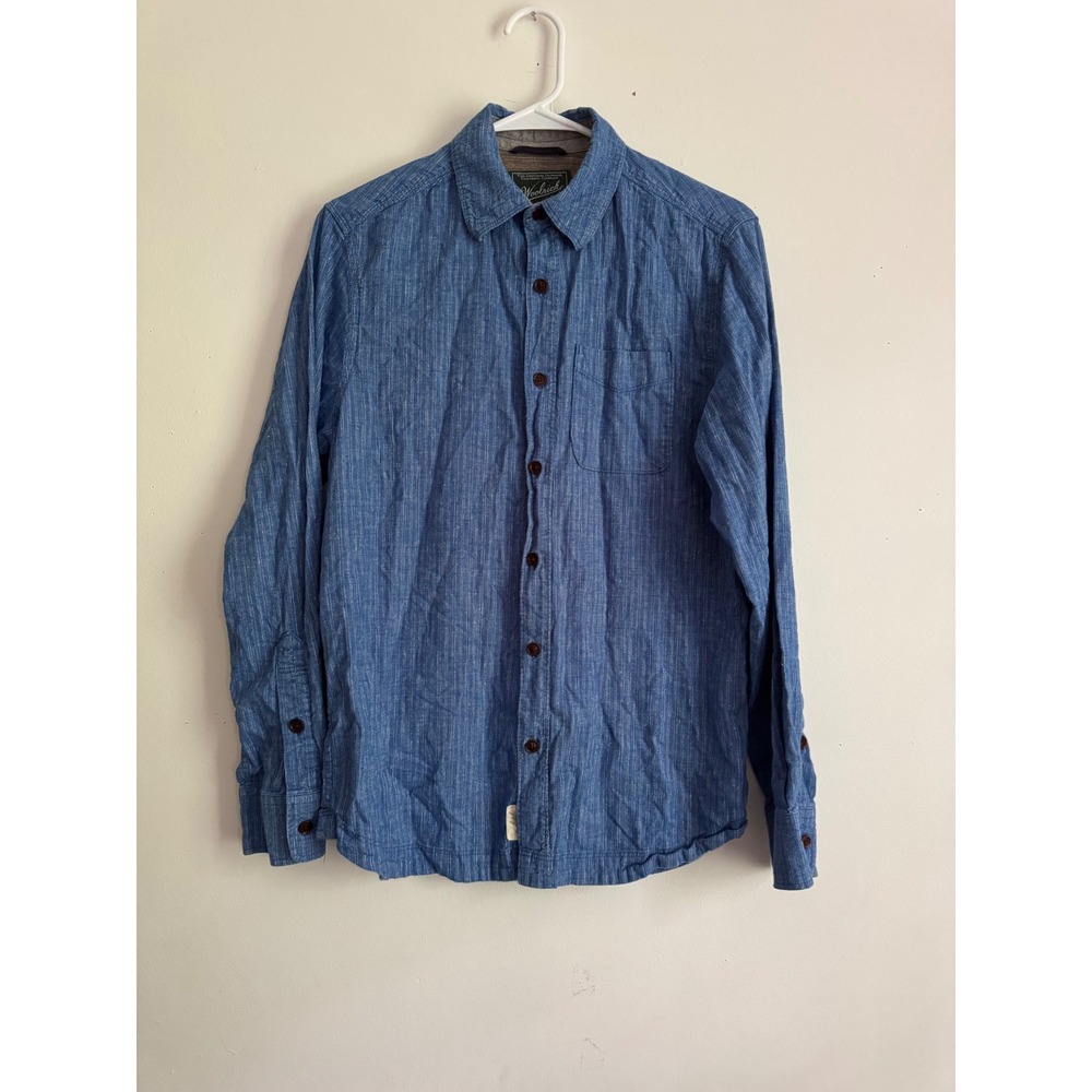 Woolrich Mens Blue Hemp Blend Long Sleeve Button Down Shirt Modern Fit Small